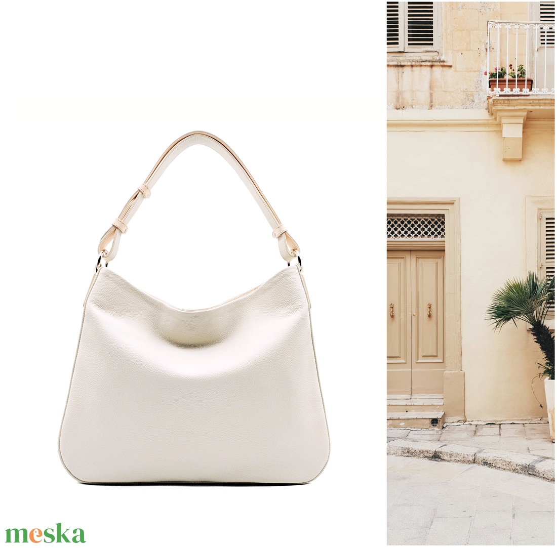 Hobo 1.0 - Világos bézs bőrtáska  - táska & tok - kézitáska & válltáska - válltáska - Meska.hu