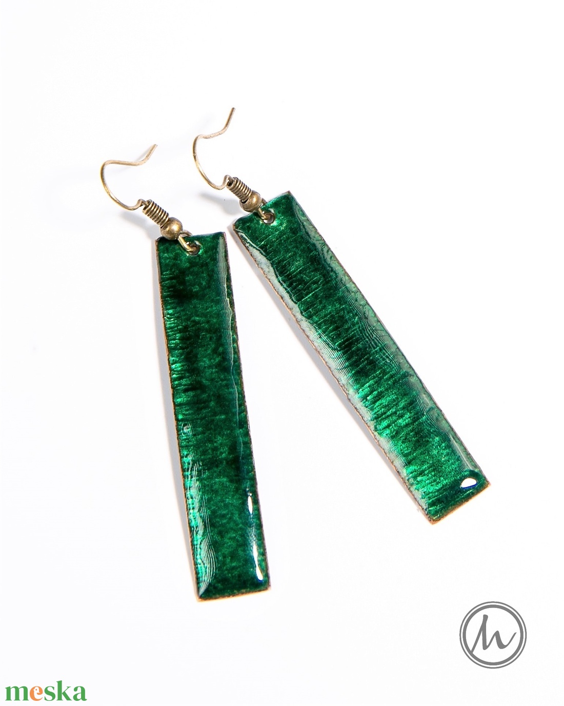 Verde - hosszúkás smaragdzöld tűzzománc fülbevaló LE - ékszer - fülbevaló - lógó fülbevaló - Meska.hu