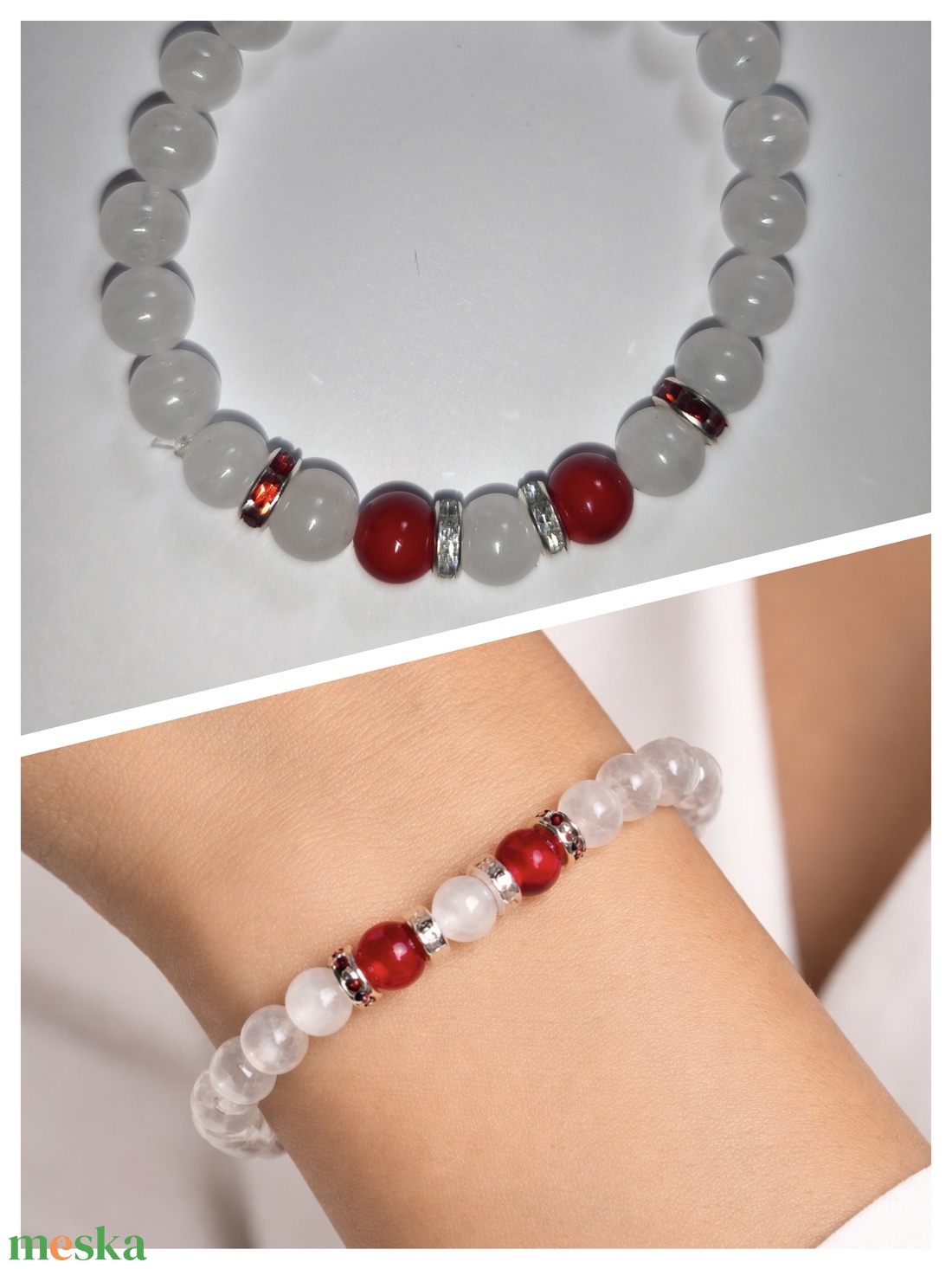 Hójade + piros jáde 8 mm ásvány - ékszer - karkötő - gyöngyös karkötő - Meska.hu