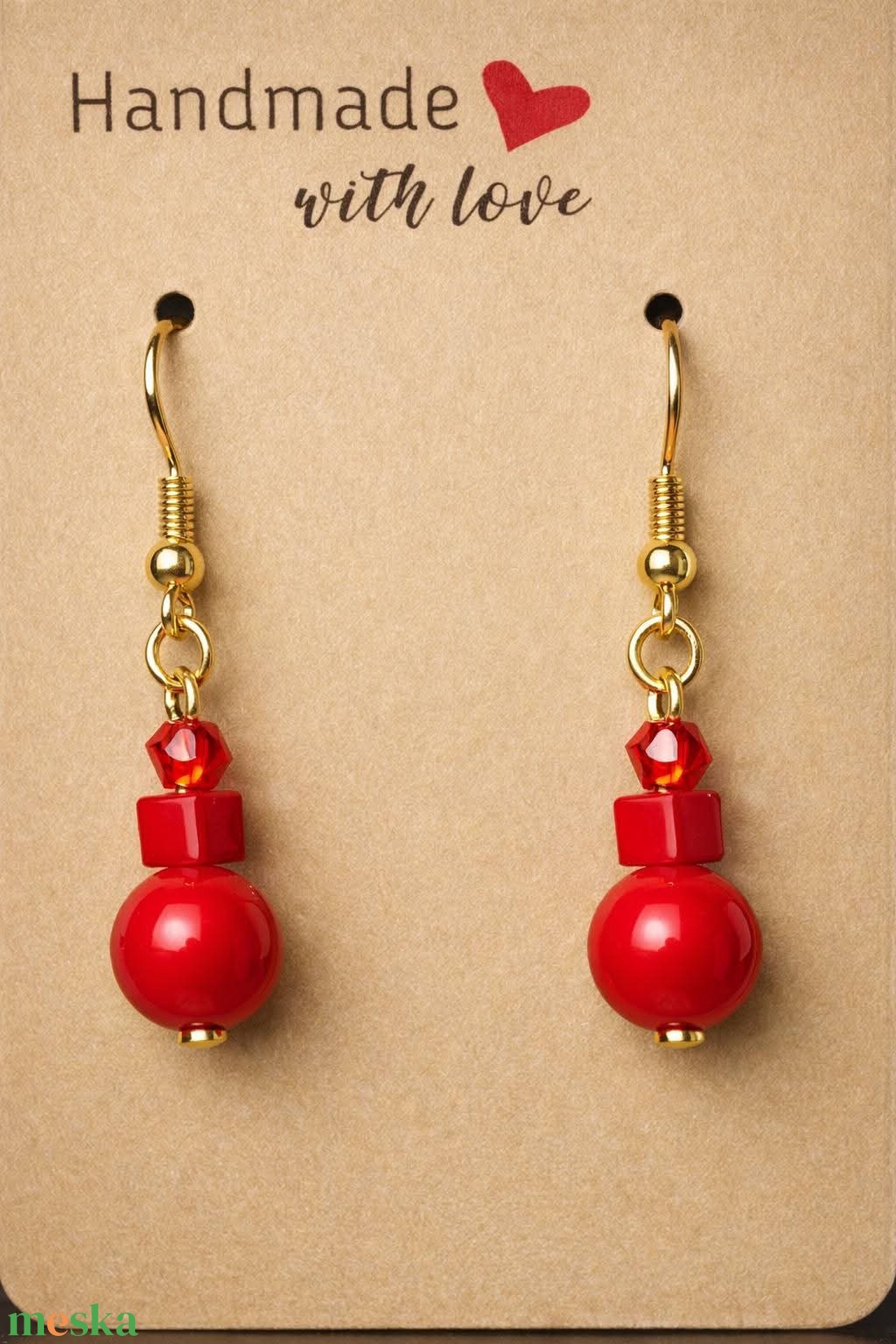 Piros jáde fülbevaló 7 cm - ékszer - fülbevaló - lógó fülbevaló - Meska.hu