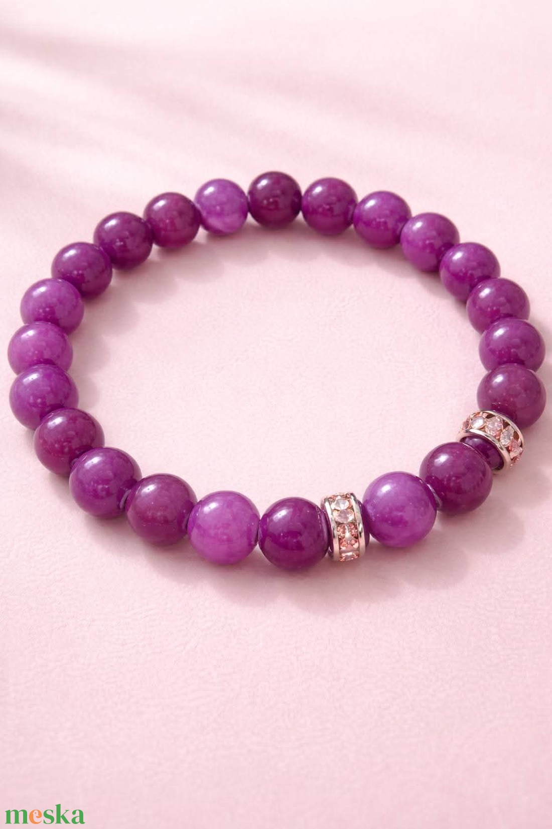 Lila jáde matt karkötő  - ékszer - karkötő - kézfej karkötő - Meska.hu