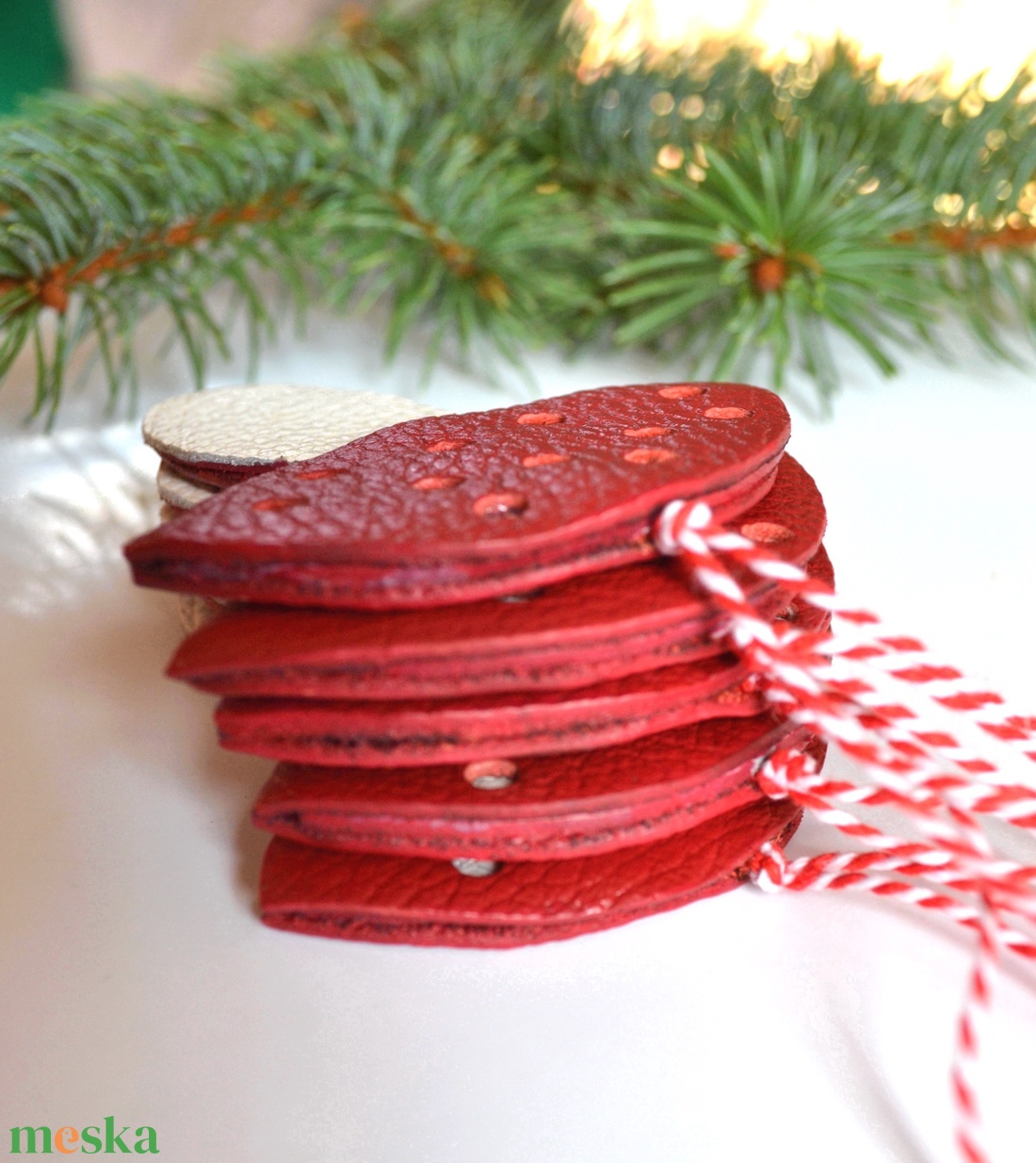 Gombák-karácsonyfadísz csomag valódi bőrből - karácsony - karácsonyi lakásdekoráció - karácsonyfadíszek - Meska.hu