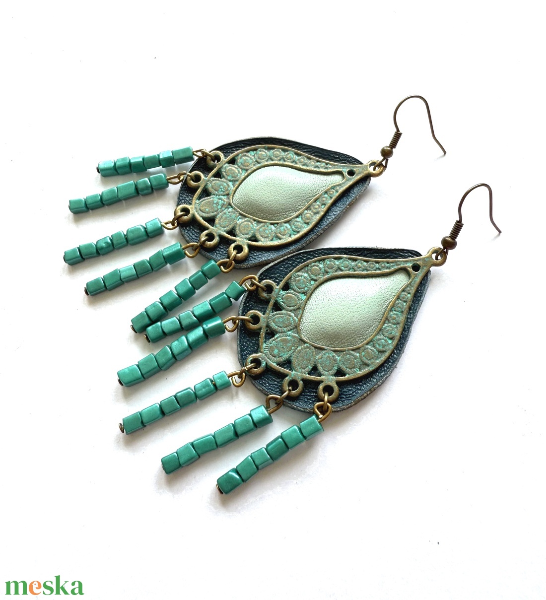Spirit Turquoise-fülbevaló valódi bőrrel - - Meska.hu Spirit Turquoise-fülbevaló valódi bőrrel - - Meska.hu