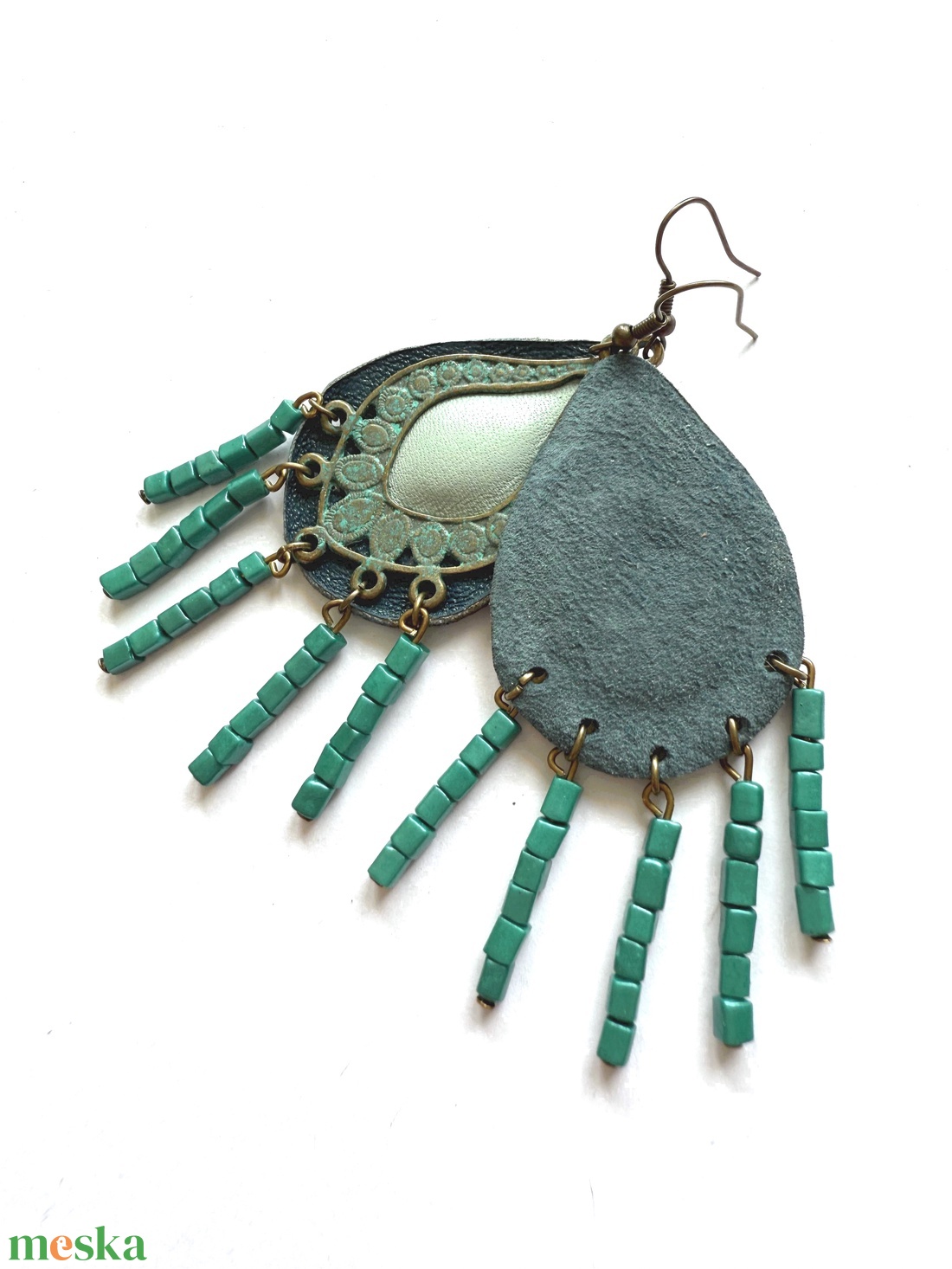 Spirit Turquoise-fülbevaló valódi bőrrel - - Meska.hu Spirit Turquoise-fülbevaló valódi bőrrel - - Meska.hu