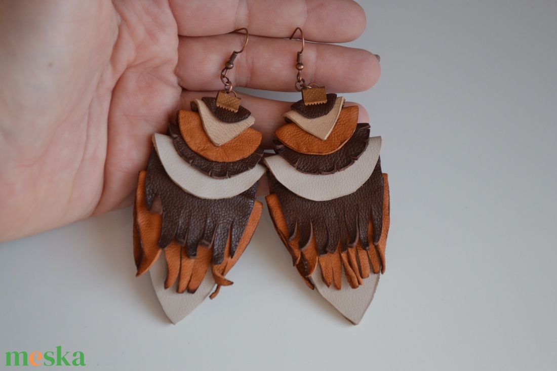 Etno Rustic-extra fülbevaló valódi bőrből - ékszer - fülbevaló - lógó fülbevaló - Meska.hu