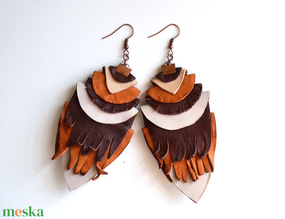 Etno Rustic-extra fülbevaló valódi bőrből - ékszer - fülbevaló - lógó fülbevaló - Meska.hu