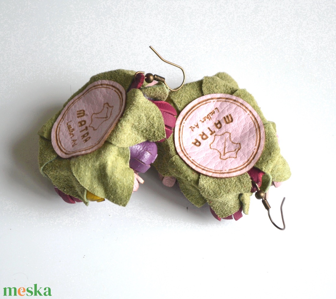 Jardin-fleurs de printemps-valódi bőr fülbevaló - ékszer - fülbevaló - lógó fülbevaló - Meska.hu