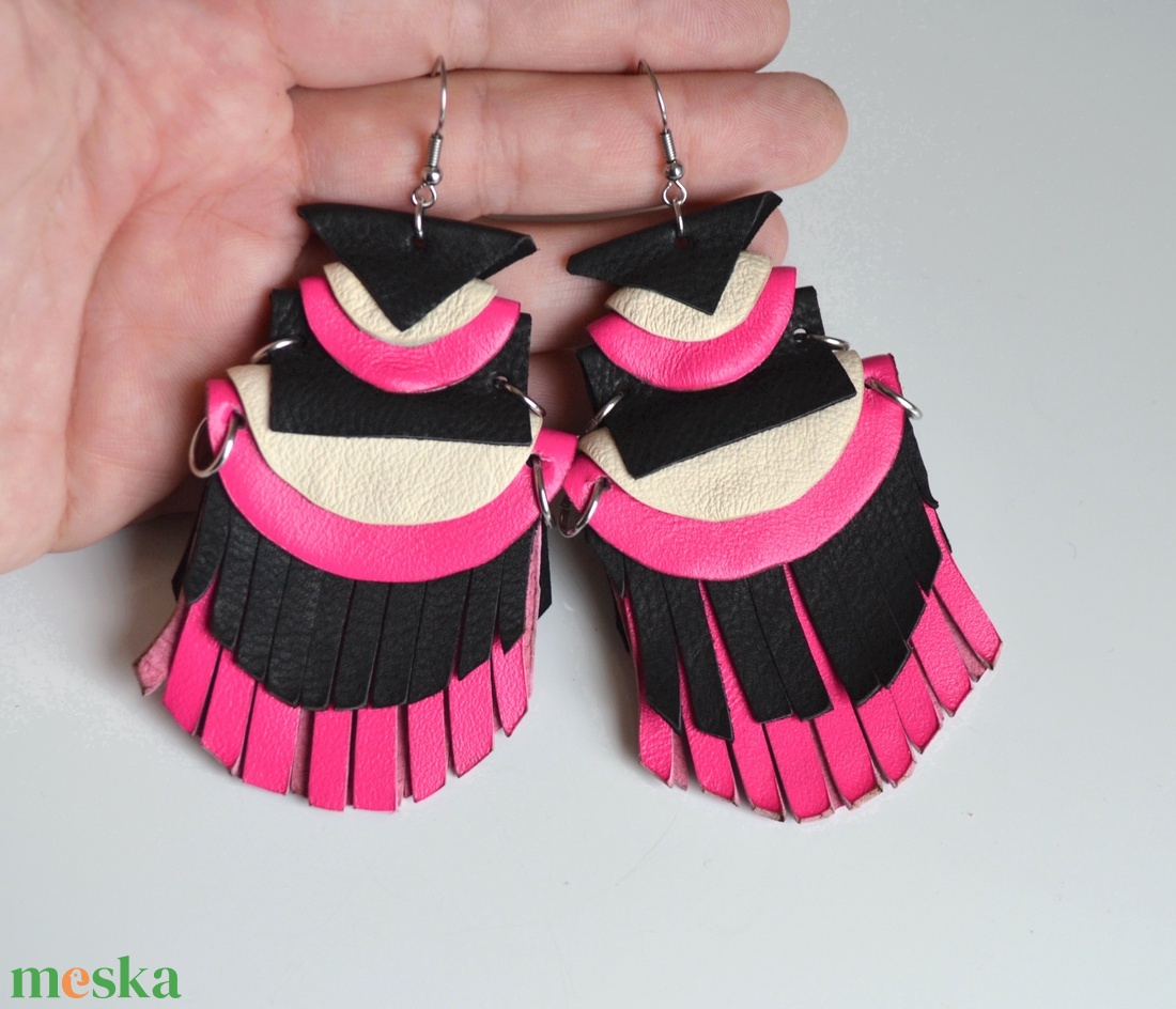 Etno Rustic-extra fülbevaló valódi bőrből - ékszer - fülbevaló - lógó fülbevaló - Meska.hu