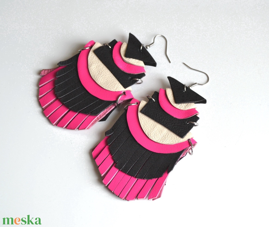 Etno Rustic-extra fülbevaló valódi bőrből - ékszer - fülbevaló - lógó fülbevaló - Meska.hu