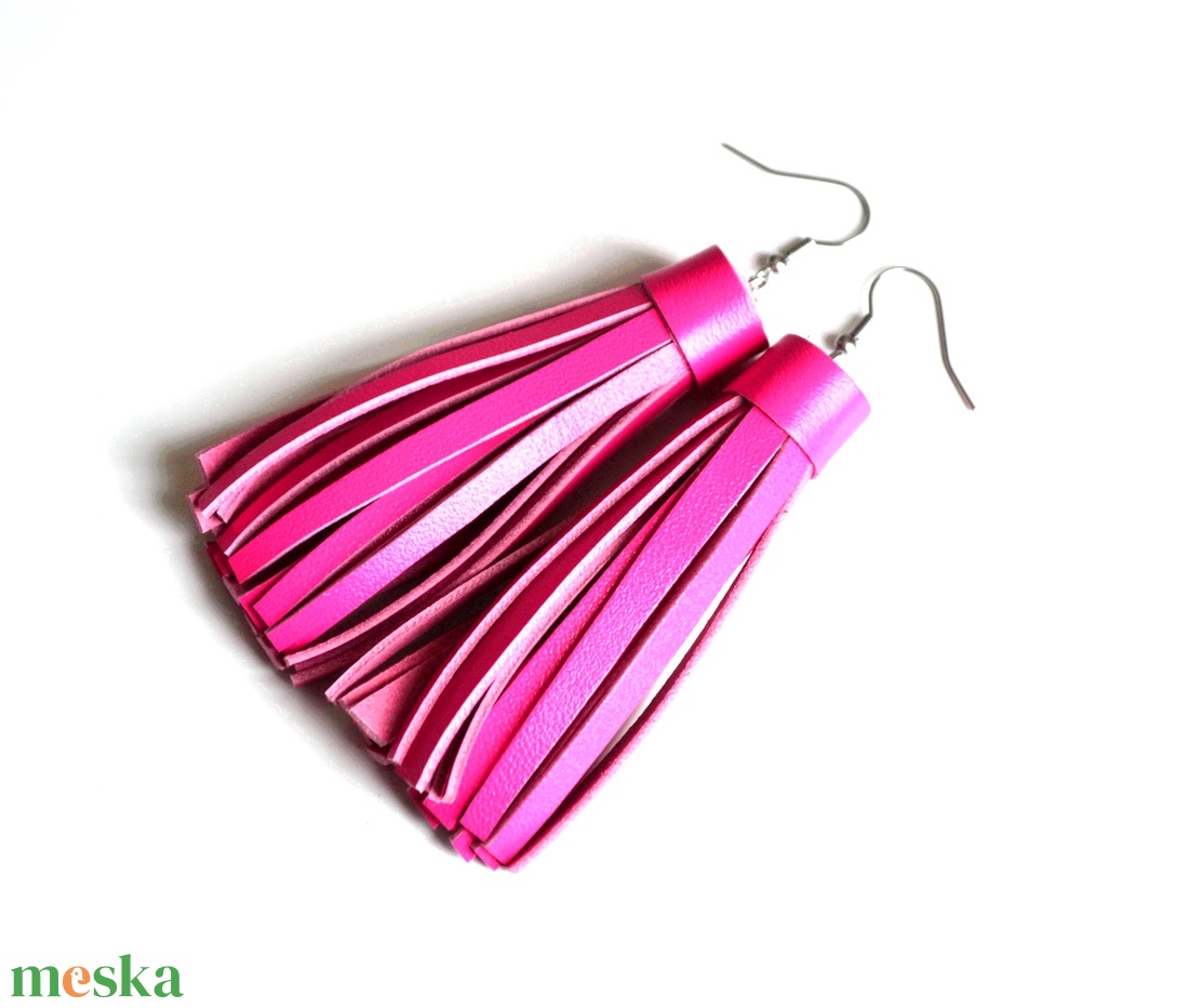Pink bojt extra-valódi bőr fülbevaló  - ékszer - fülbevaló - lógó fülbevaló - Meska.hu
