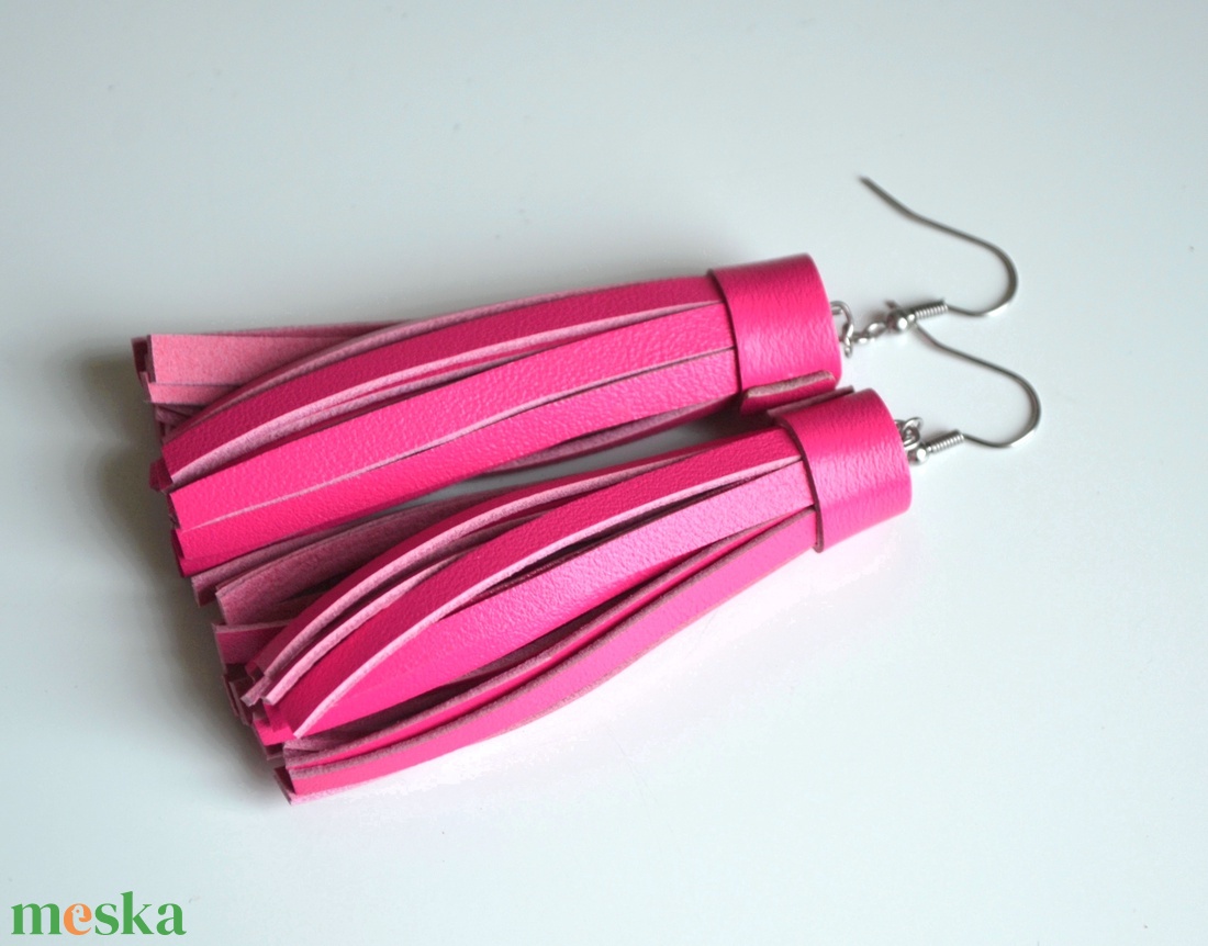 Pink bojt extra-valódi bőr fülbevaló  - ékszer - fülbevaló - lógó fülbevaló - Meska.hu