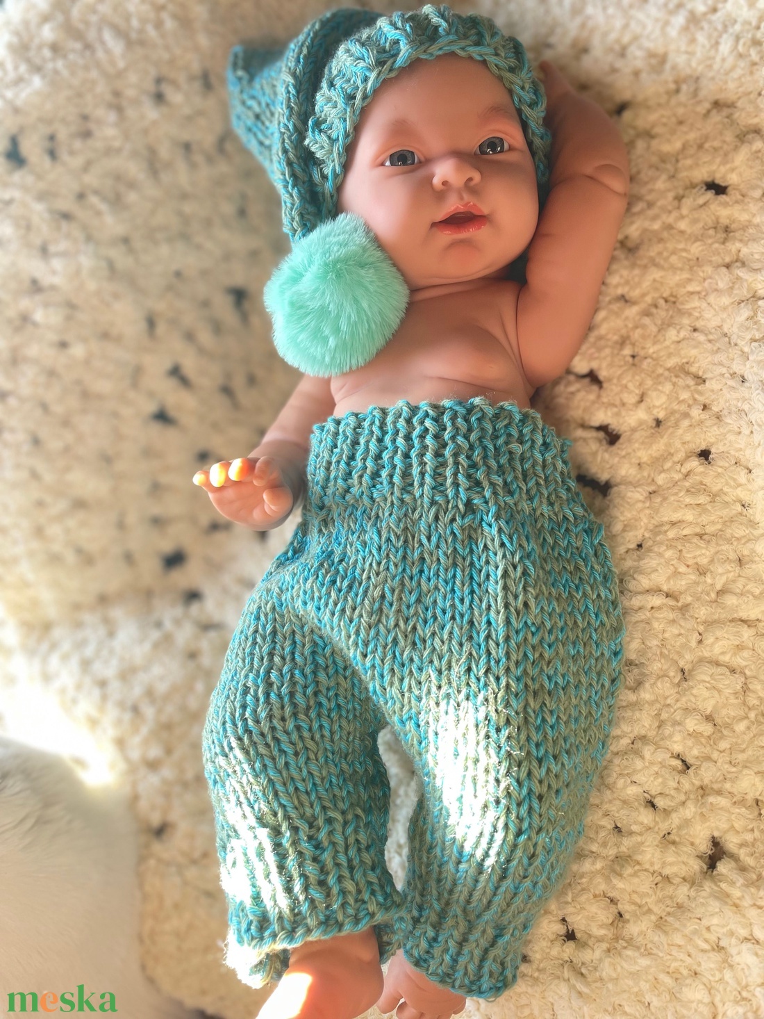 Kötött babaruha szett újszülöttfotózáshoz - baba - mama - babafotózás - szett újszülött fotózásra - Meska.hu
