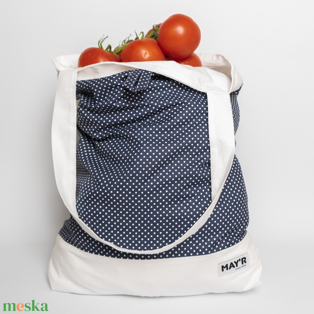 MAY�R bélelt, Bevásárló táska �kékpöttyös - táska & tok - bevásárlás & shopper táska - shopper, textiltáska, szatyor - Meska.hu