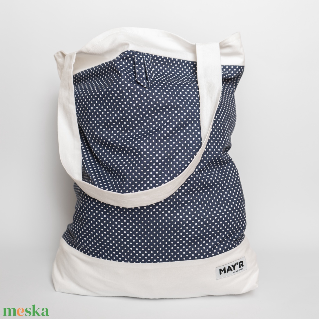 MAY�R bélelt, Bevásárló táska �kékpöttyös - táska & tok - bevásárlás & shopper táska - shopper, textiltáska, szatyor - Meska.hu