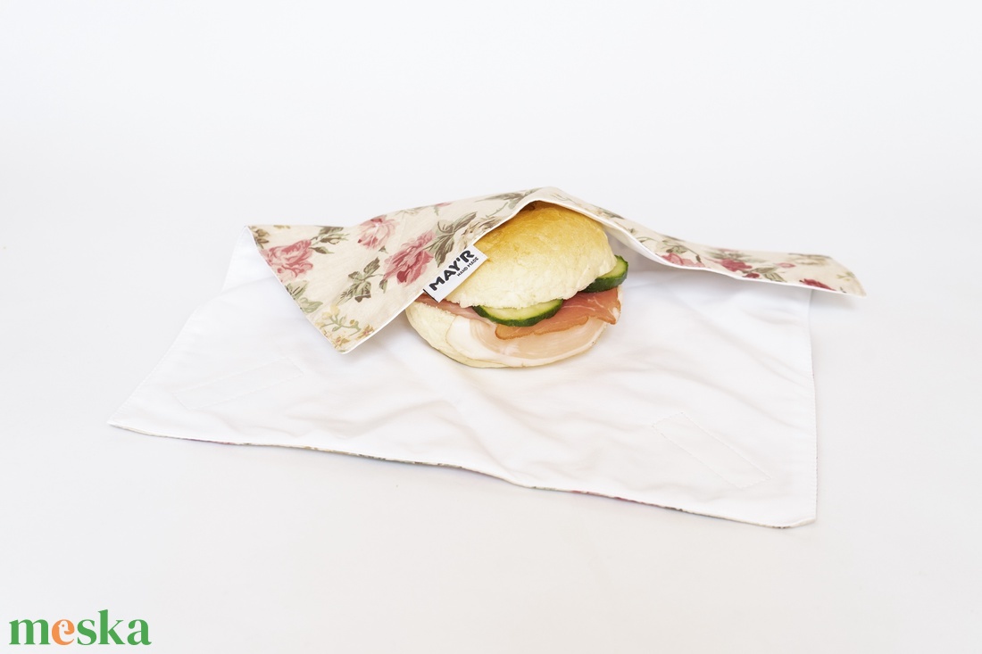 MAY'R Textil újraszalvéta, rózsás - táska & tok - uzsonna- & ebéd tartó - szendvics csomagoló - Meska.hu