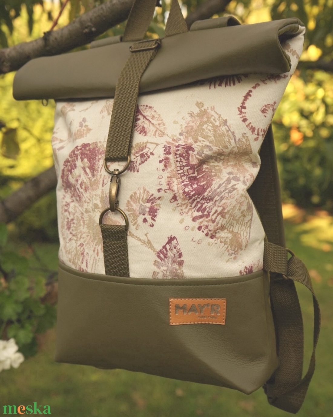 MAY'R méregzöld-mintás roll top táska - táska & tok - hátizsák - roll top hátizsák - Meska.hu