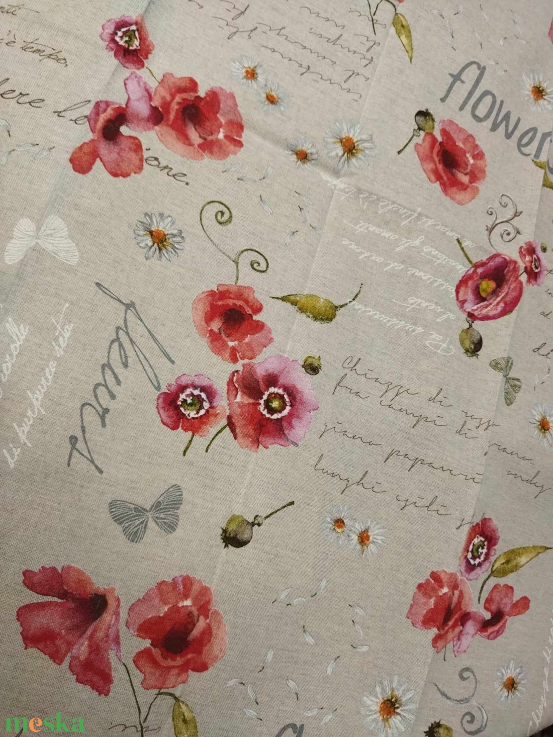 pipacs mintás vastag vászon+ natúr vászon - kellékek & szerszámok - méteráru - vászon - Meska.hu