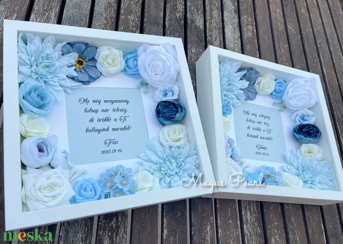 Virágos szülőköszöntő ajándék kék - esküvő - emlék & ajándék - szülőköszöntő ajándék - Meska.hu