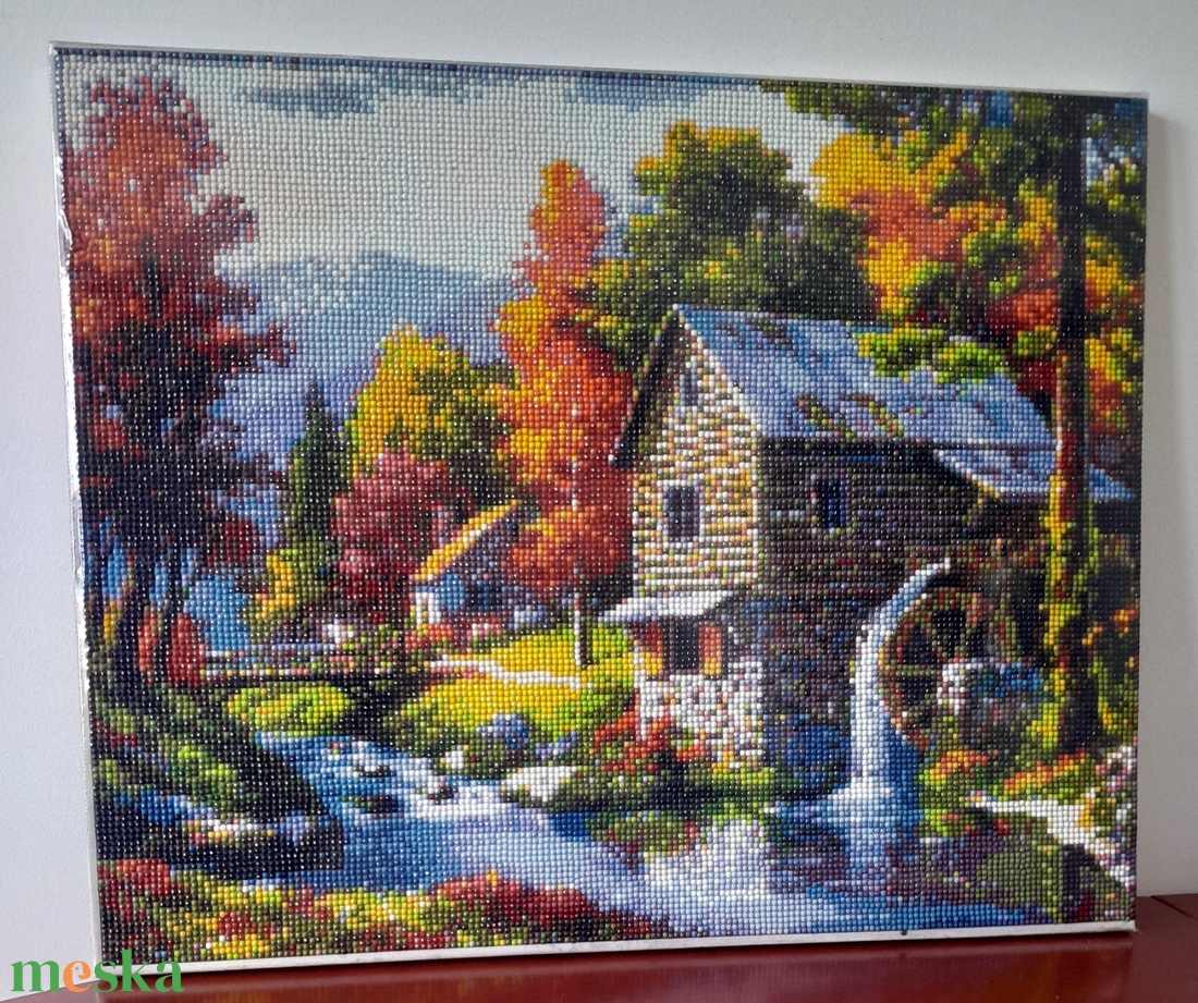 Őszi vízimalom � 40x50 cm-es gyémántszemes falikép - otthon & életmód - dekoráció - kép & falikép - vászonkép - Meska.hu