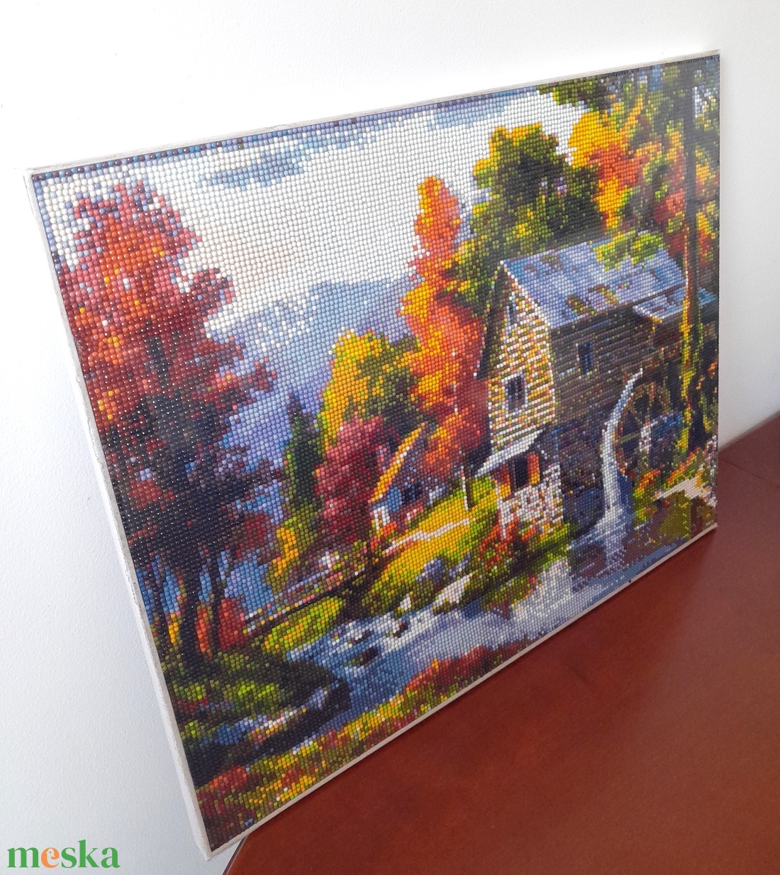 Őszi vízimalom � 40x50 cm-es gyémántszemes falikép - otthon & életmód - dekoráció - kép & falikép - vászonkép - Meska.hu