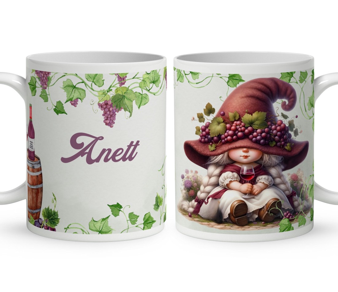 Névvel kérhető - Egy pohár bor és a borász manó lány mintás bögre - otthon & életmód - konyhafelszerelés, tálalás - tálalás - bögre & csésze - Meska.hu