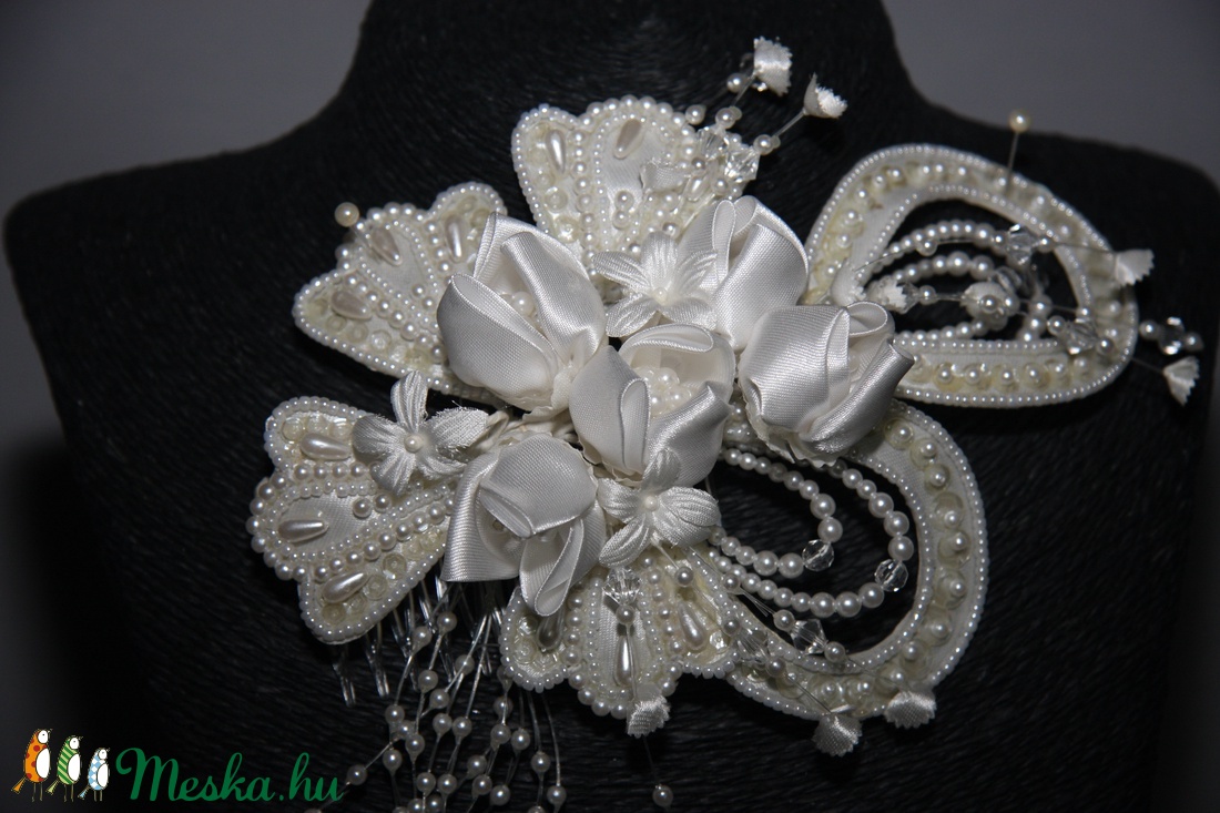 Vintage menyasszonyi fejdísz,hajdísz,selyem virágos -  - Meska.hu