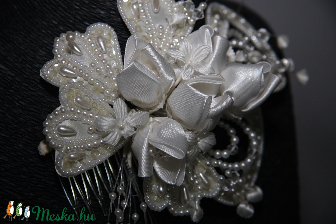 Vintage menyasszonyi fejdísz,hajdísz,selyem virágos -  - Meska.hu