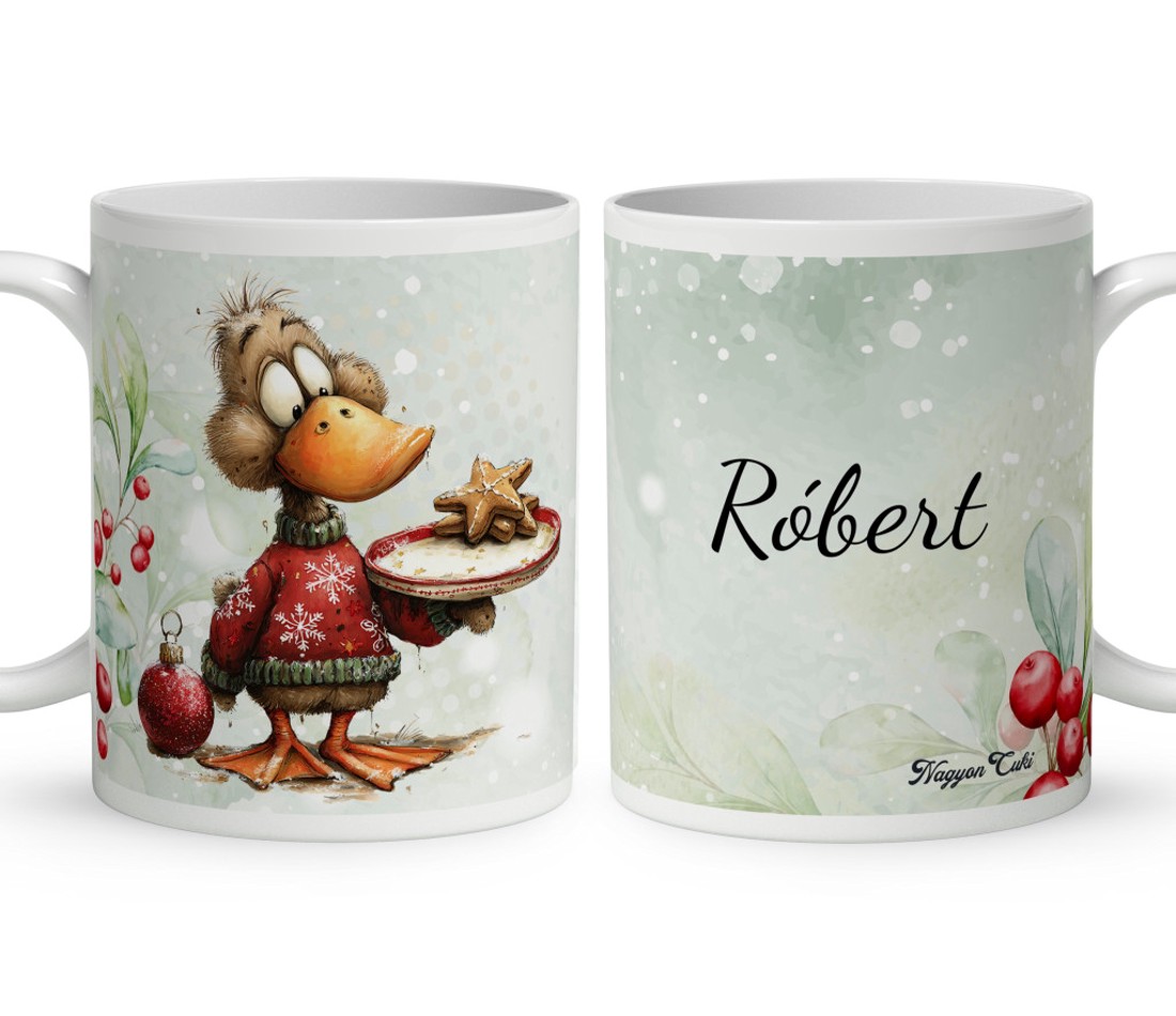 Névvel kérhető - Cuki karácsonyi kacsa sütivel mintás bögre - otthon & életmód - konyhafelszerelés, tálalás - tálalás - bögre & csésze - Meska.hu