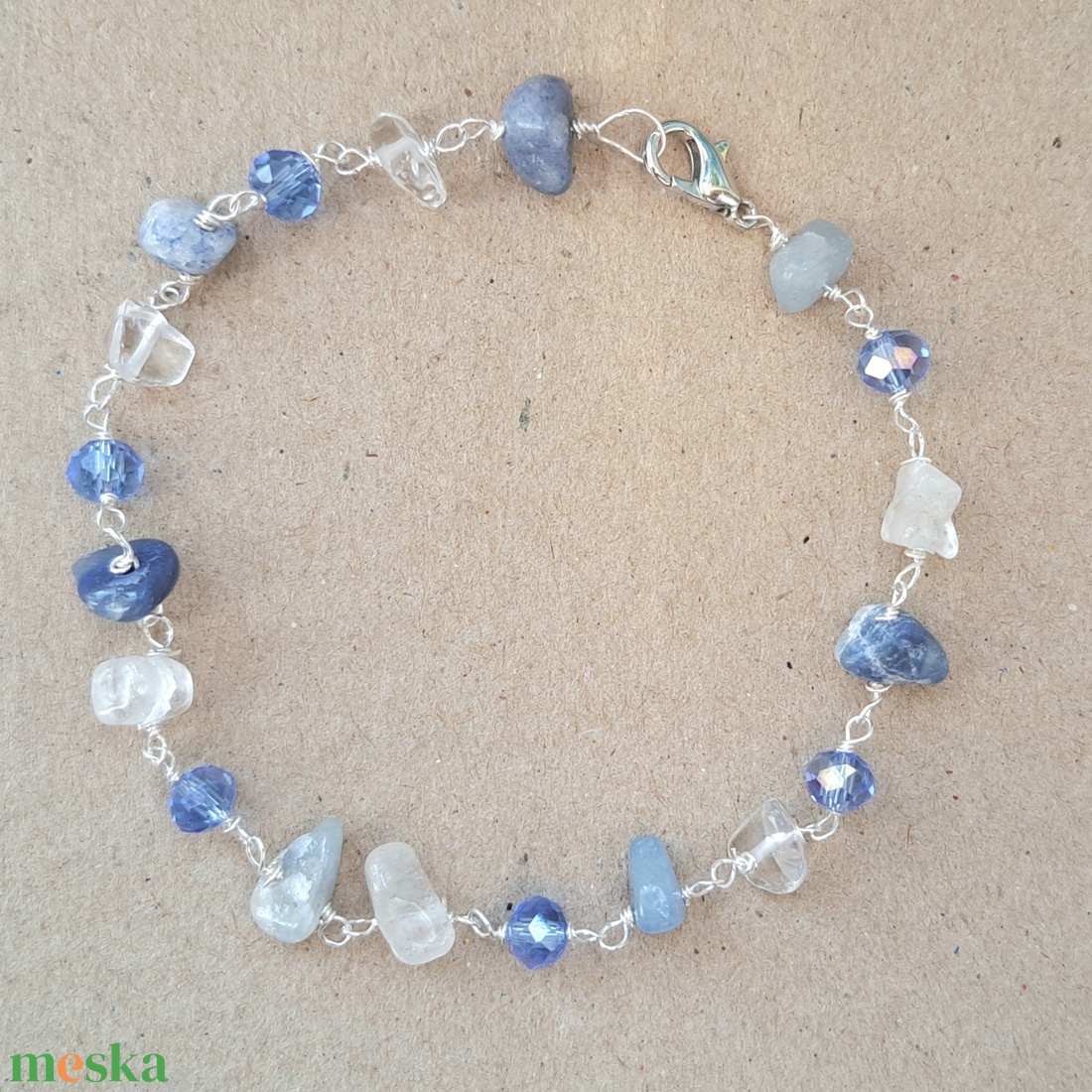 Kék aventurin és hegyikristály karkötő - ékszer - karkötő - ásványkarkötő - Meska.hu