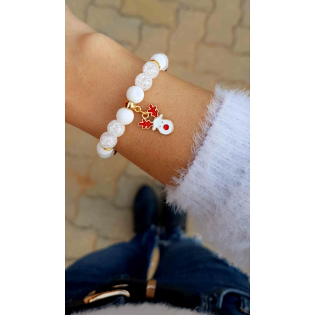 Gyönyörű rénszarvas medálos ásványkarkötő - ékszer - karkötő - gyöngyös karkötő - Meska.hu