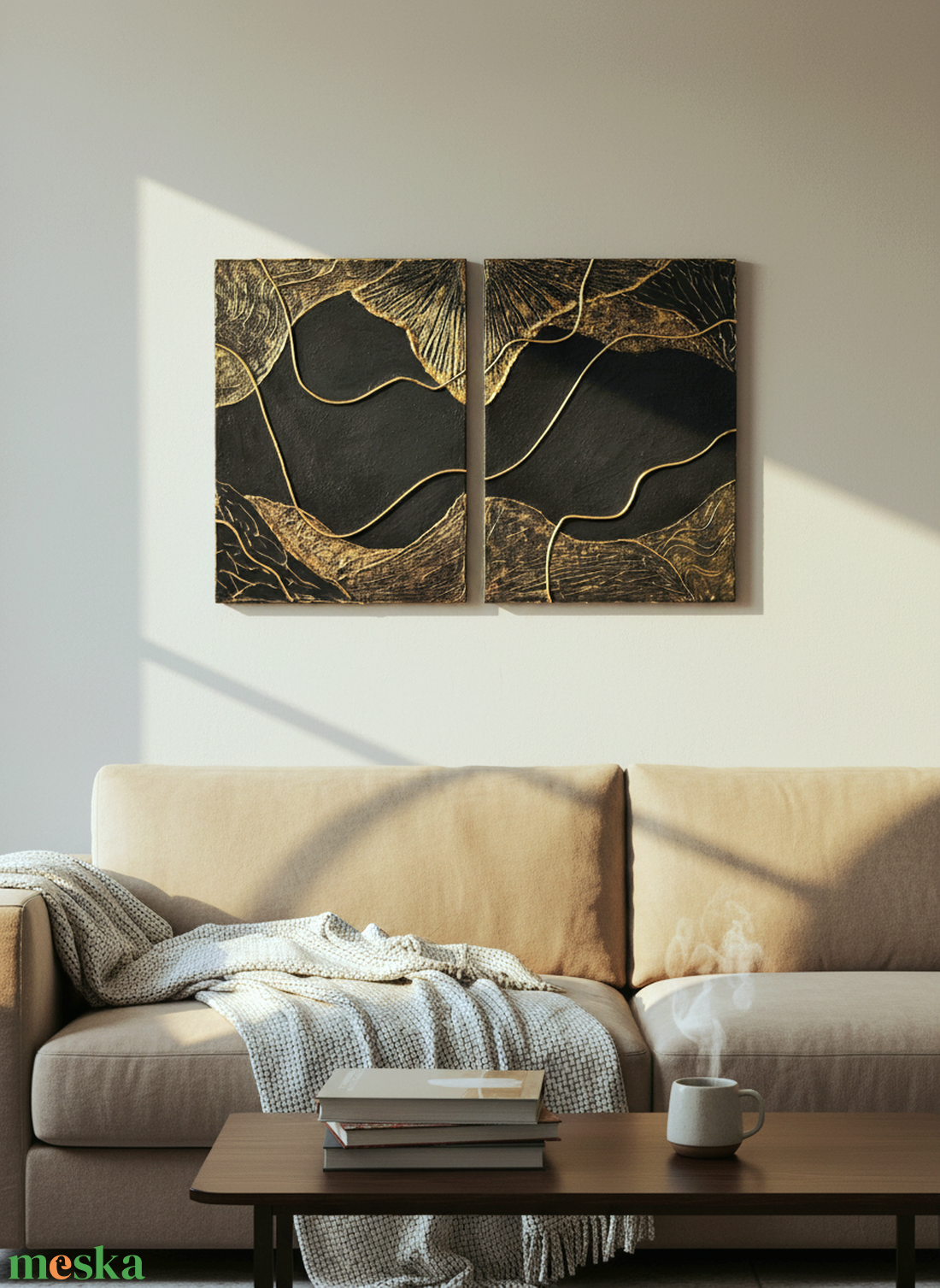 Fekete elegáncia � modern fekete-arany falikép pár, letisztult dekor - művészet - festmény - akril - Meska.hu