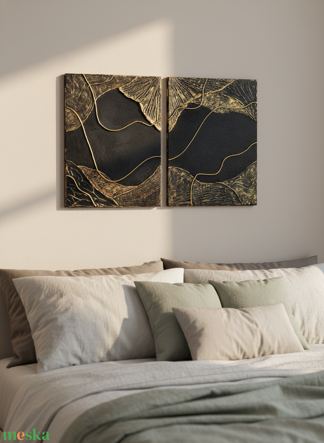 Fekete elegáncia � modern fekete-arany falikép pár, letisztult dekor - művészet - festmény - akril - Meska.hu