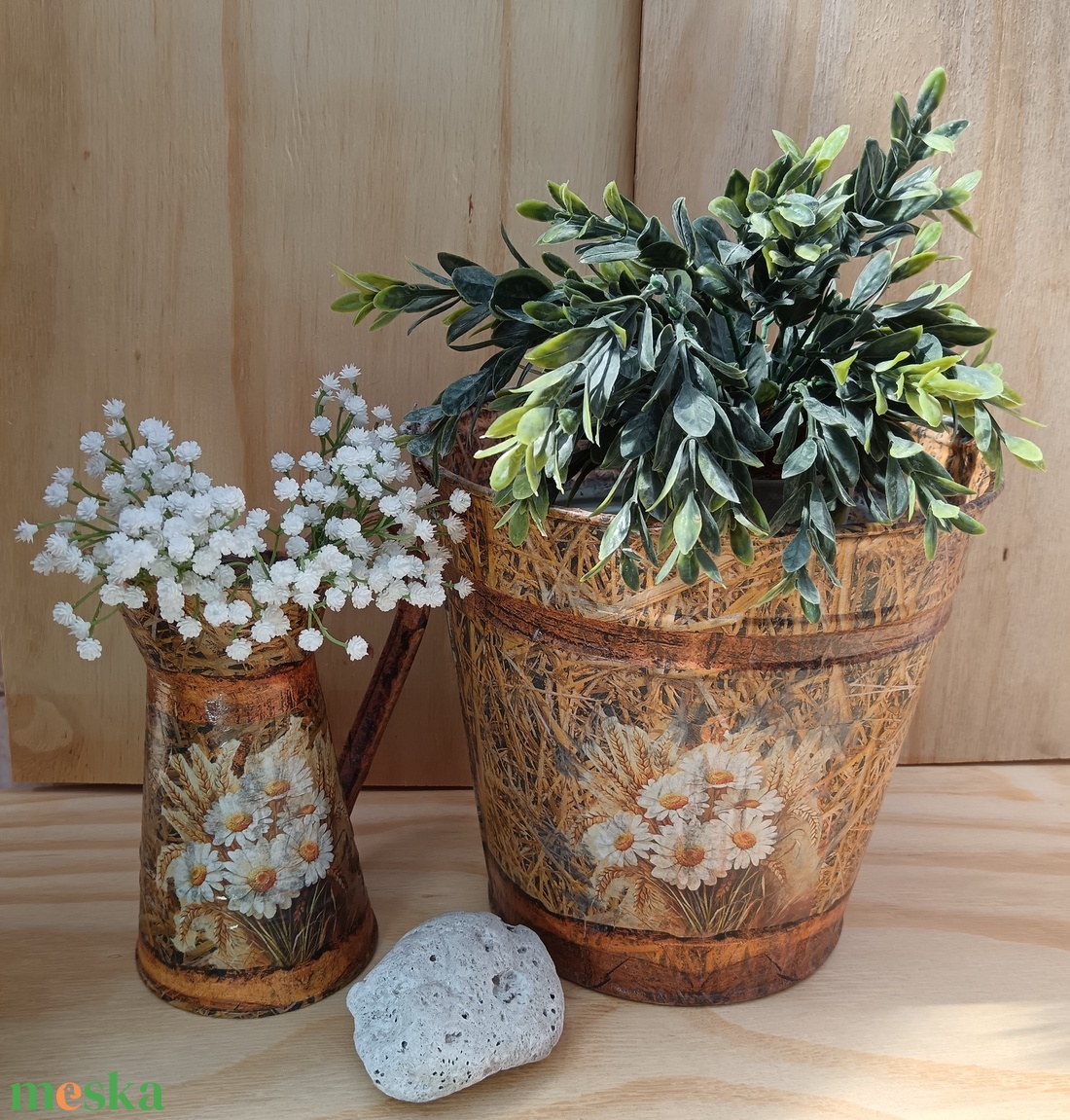 Rusztikus Vidéki kancsó és kaspó  - otthon & életmód - virágdekoráció - virágtartó - kaspó - Meska.hu