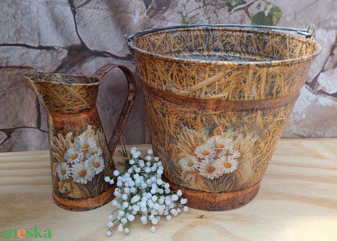 Rusztikus Vidéki kancsó és kaspó  - otthon & életmód - virágdekoráció - virágtartó - kaspó - Meska.hu
