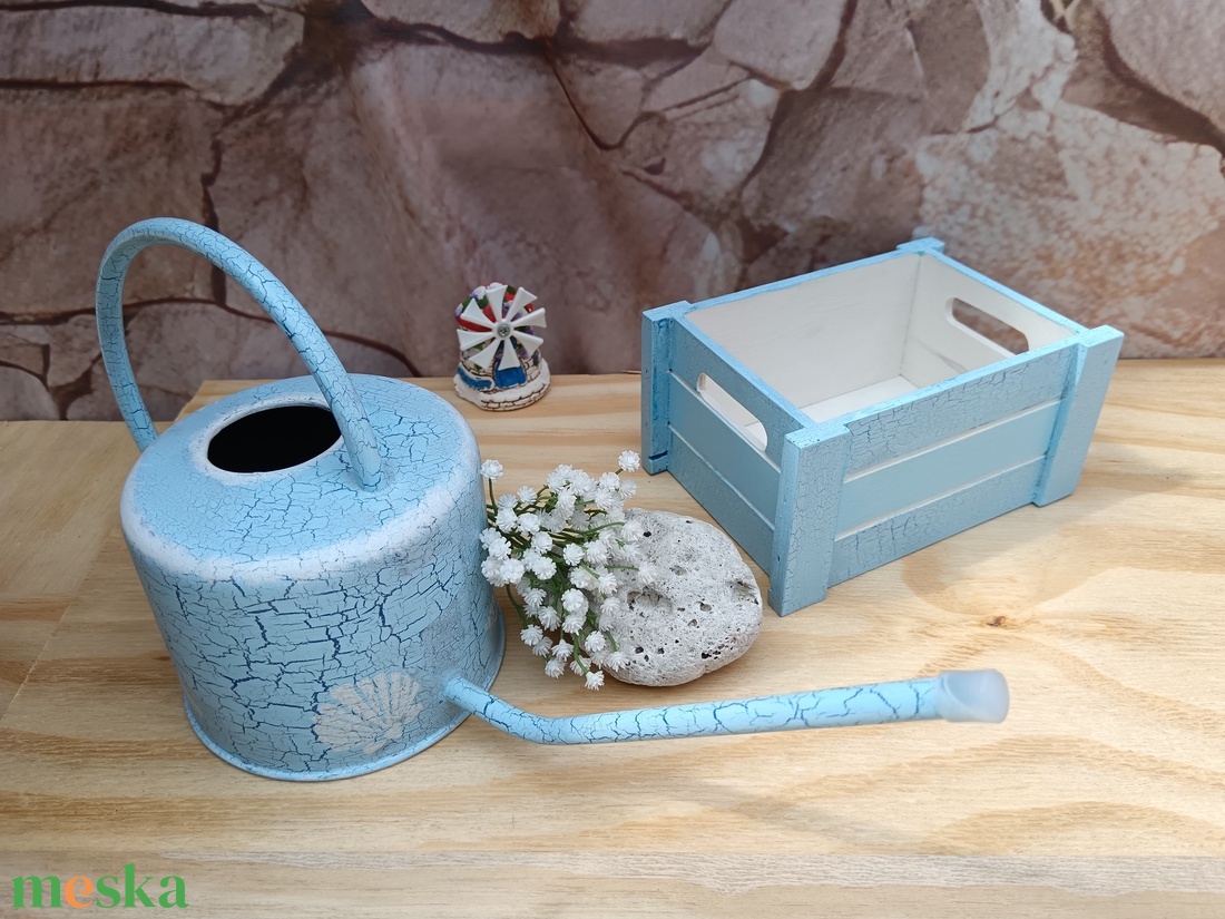 Tengerparti álomAntikolt kék dekorációs szett/kanna és fa ládika  - otthon & életmód - ház & kert - szerszám & eszközök - Meska.hu