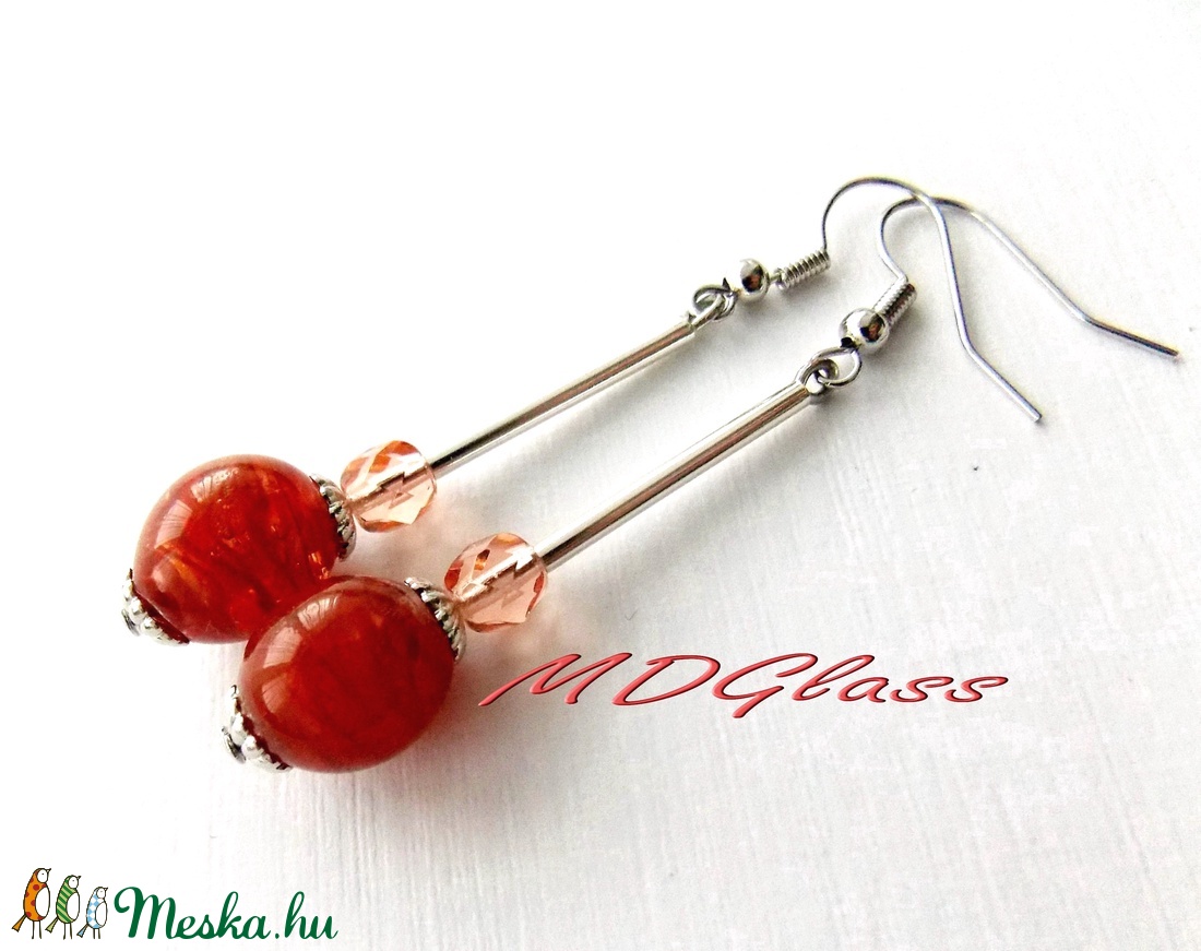 Márványos karamell  lámpagyöngy fülbevaló - ékszer - fülbevaló - lógó fülbevaló - Meska.hu