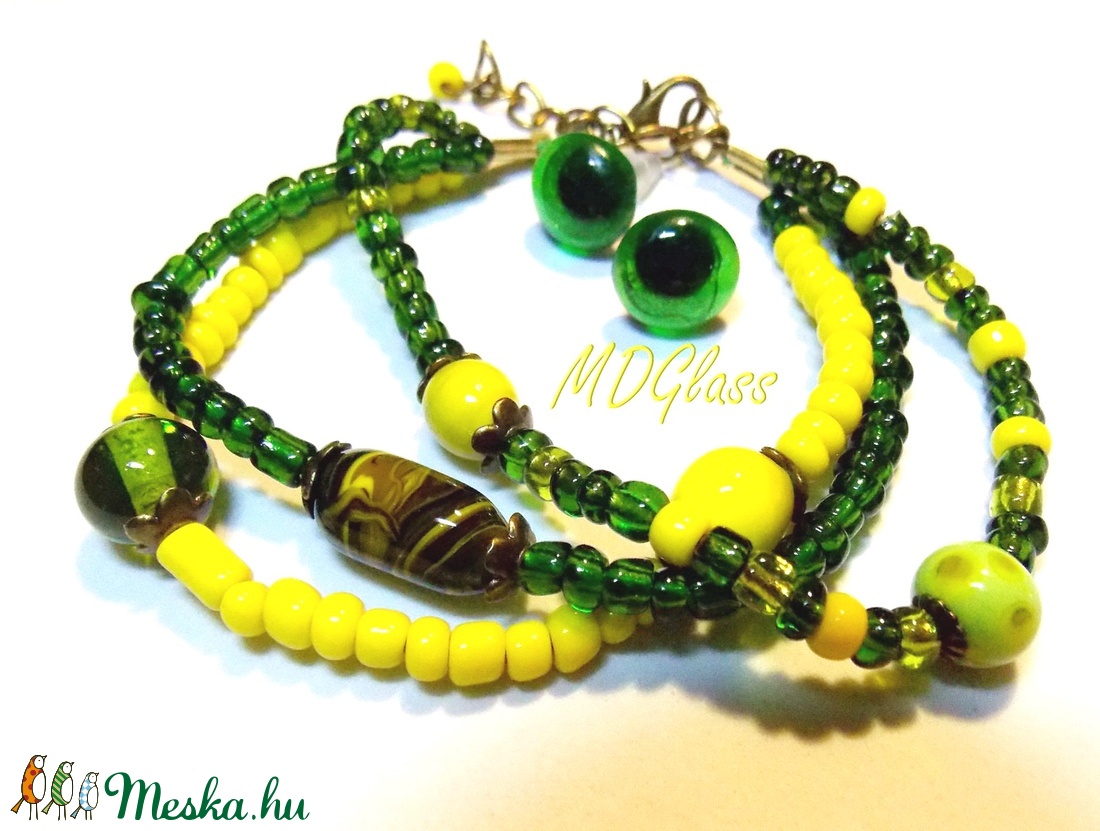 Citromos mentalevél lámpagyöngyös karkötő fülbevalóval, ékszerszett - ékszer - ékszerszett - Meska.hu