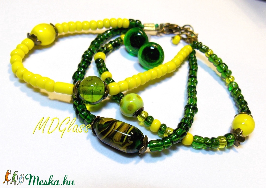 Citromos mentalevél lámpagyöngyös karkötő fülbevalóval, ékszerszett - ékszer - ékszerszett - Meska.hu