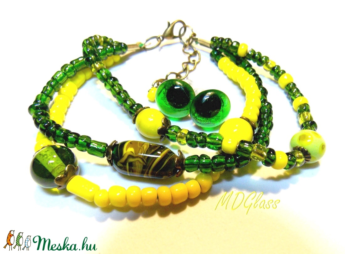 Citromos mentalevél lámpagyöngyös karkötő fülbevalóval, ékszerszett - ékszer - ékszerszett - Meska.hu