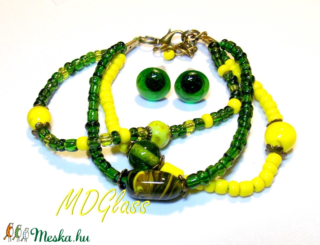 Citromos mentalevél lámpagyöngyös karkötő fülbevalóval, ékszerszett - ékszer - ékszerszett - Meska.hu