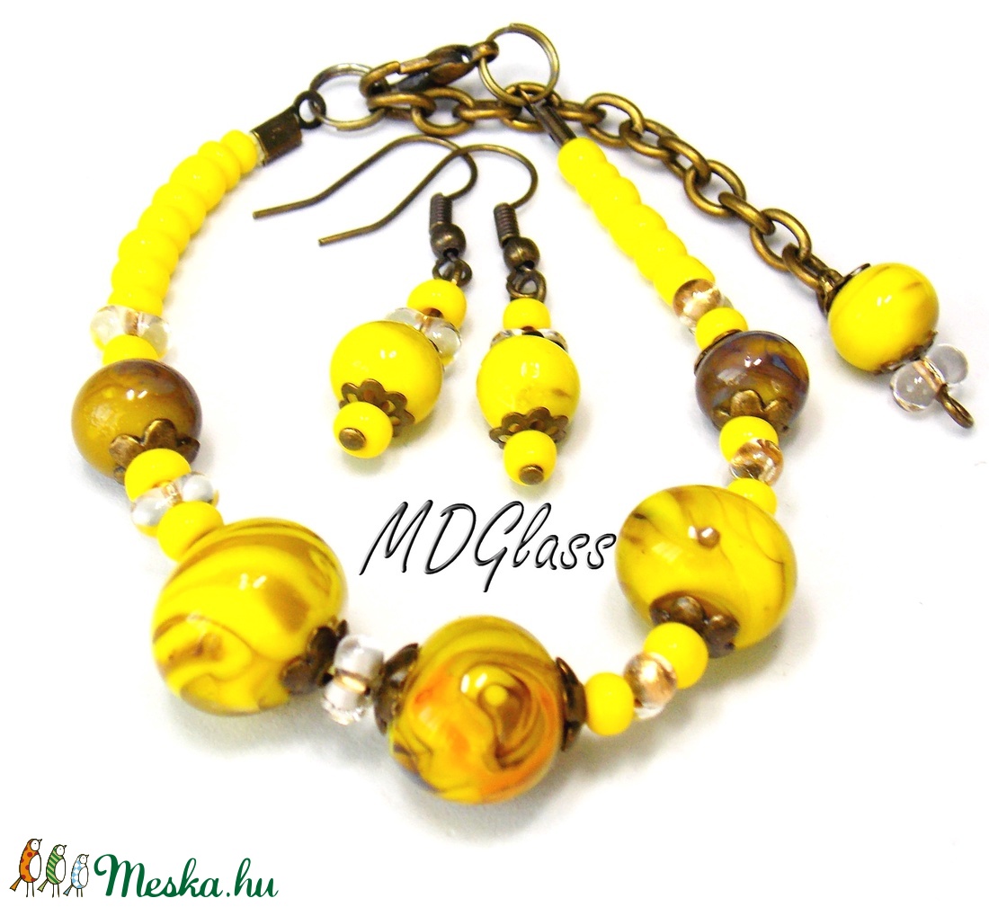 Napfényes tengerpart  lámpagyöngyös karkötő, lógós fülbevalól -  - Meska.hu