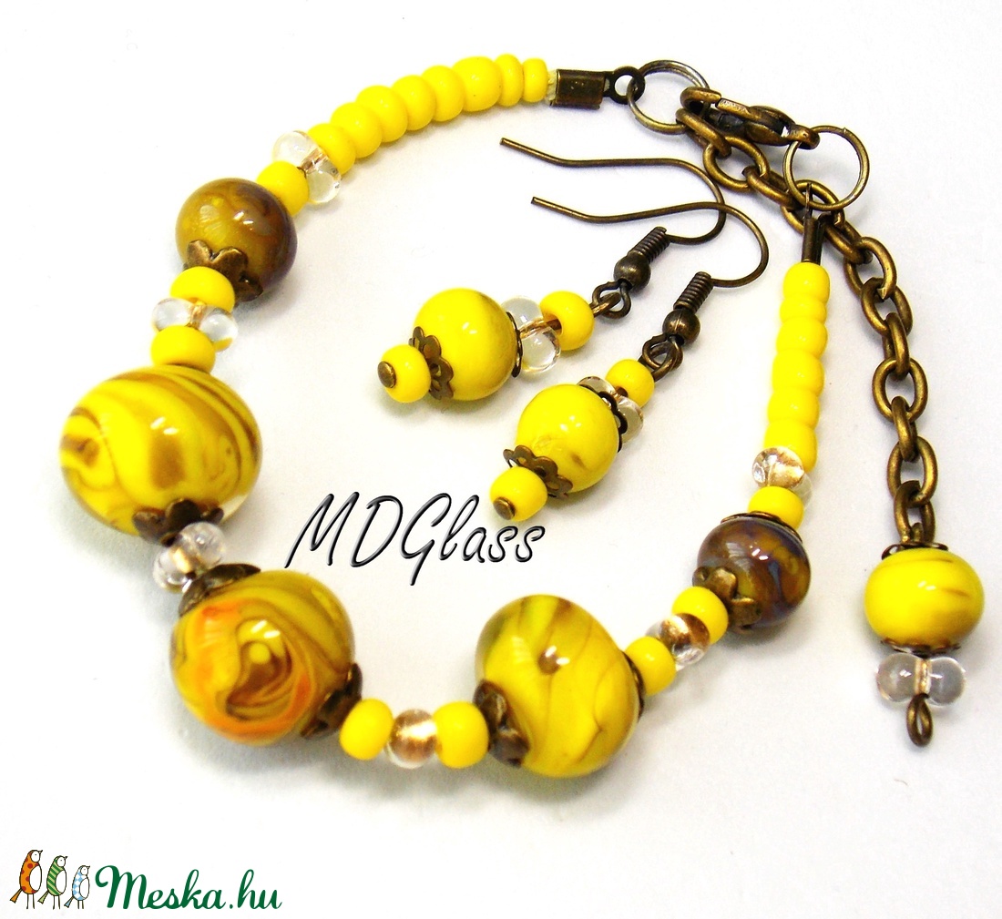 Napfényes tengerpart  lámpagyöngyös karkötő, lógós fülbevalól -  - Meska.hu