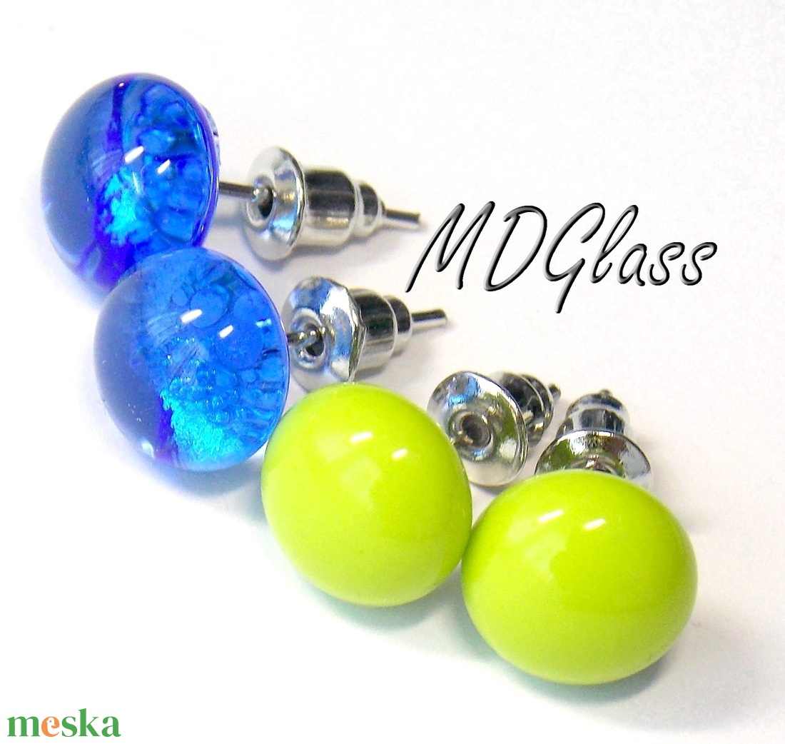 Felhő-kék almazöld pötty fülbevaló, 2 pár, üvegékszer - ékszer - fülbevaló - pötty fülbevaló - Meska.hu