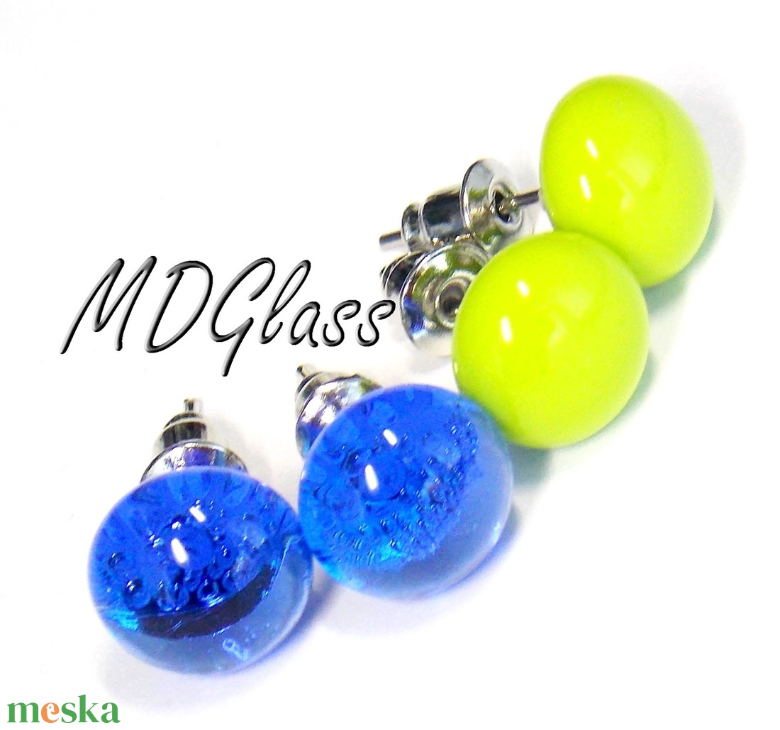 Felhő-kék almazöld pötty fülbevaló, 2 pár, üvegékszer - ékszer - fülbevaló - pötty fülbevaló - Meska.hu