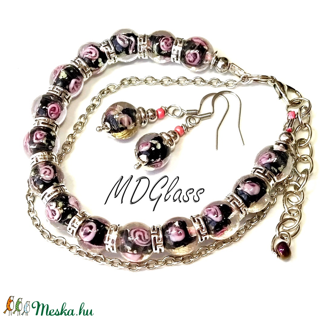 Rózsaszín rózsák lámpagyöngy fülbevaló - ékszer - fülbevaló - lógó fülbevaló - Meska.hu