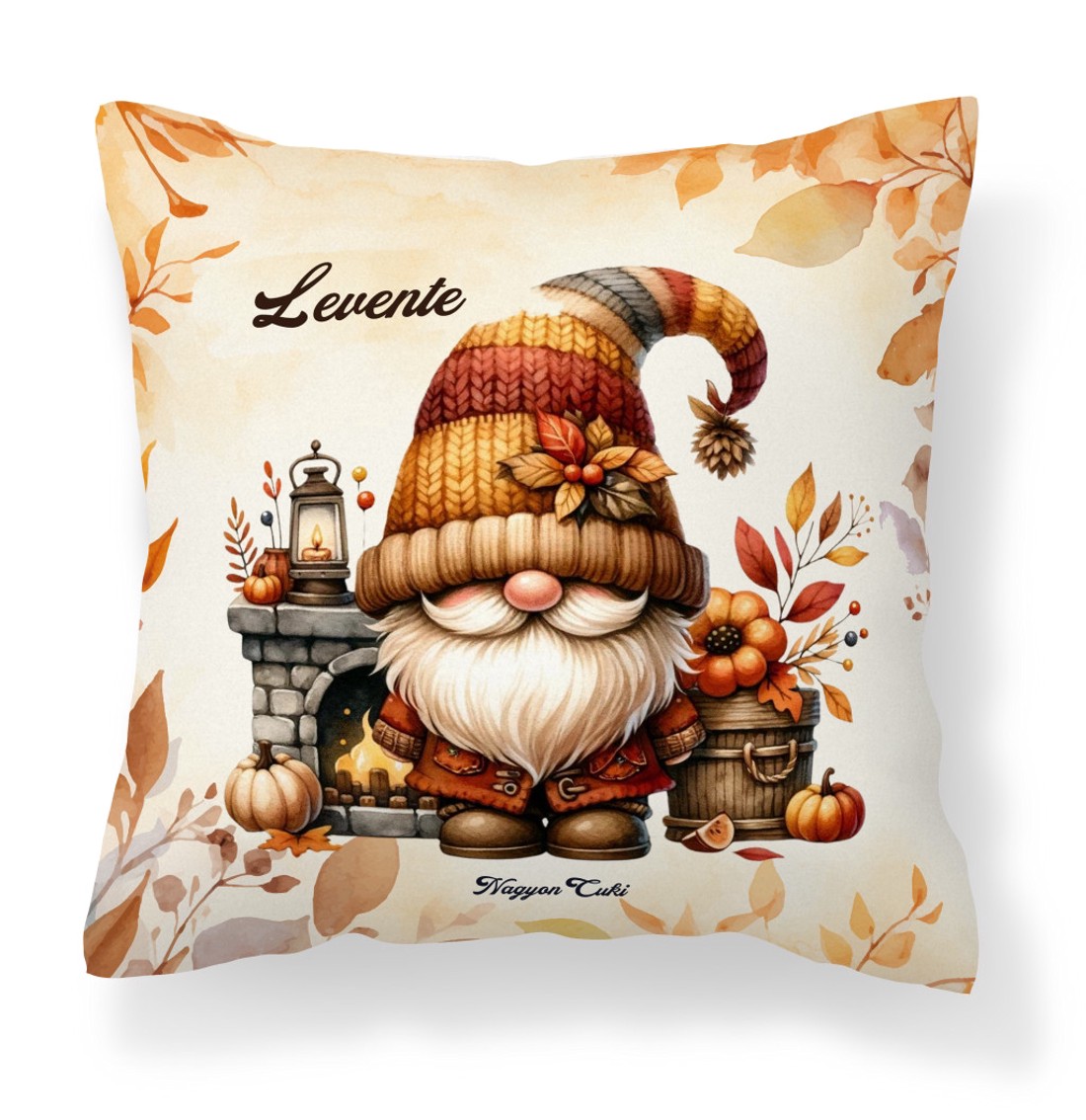 Névvel kérhető - Kandallós őszi manó mintás párna - otthon & életmód - lakástextil - párna & párnahuzat - díszpárna (belsővel együtt) - Meska.hu