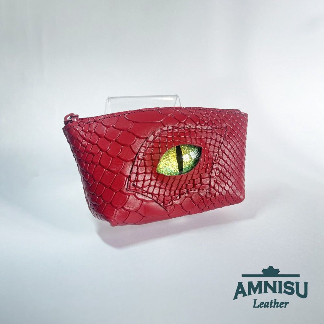 Piros krokkómintás egy cipzáras kulcstartó sárkány szemmel F5007 - táska & tok - kulcstartó & táskadísz - kulcstartó - Meska.hu