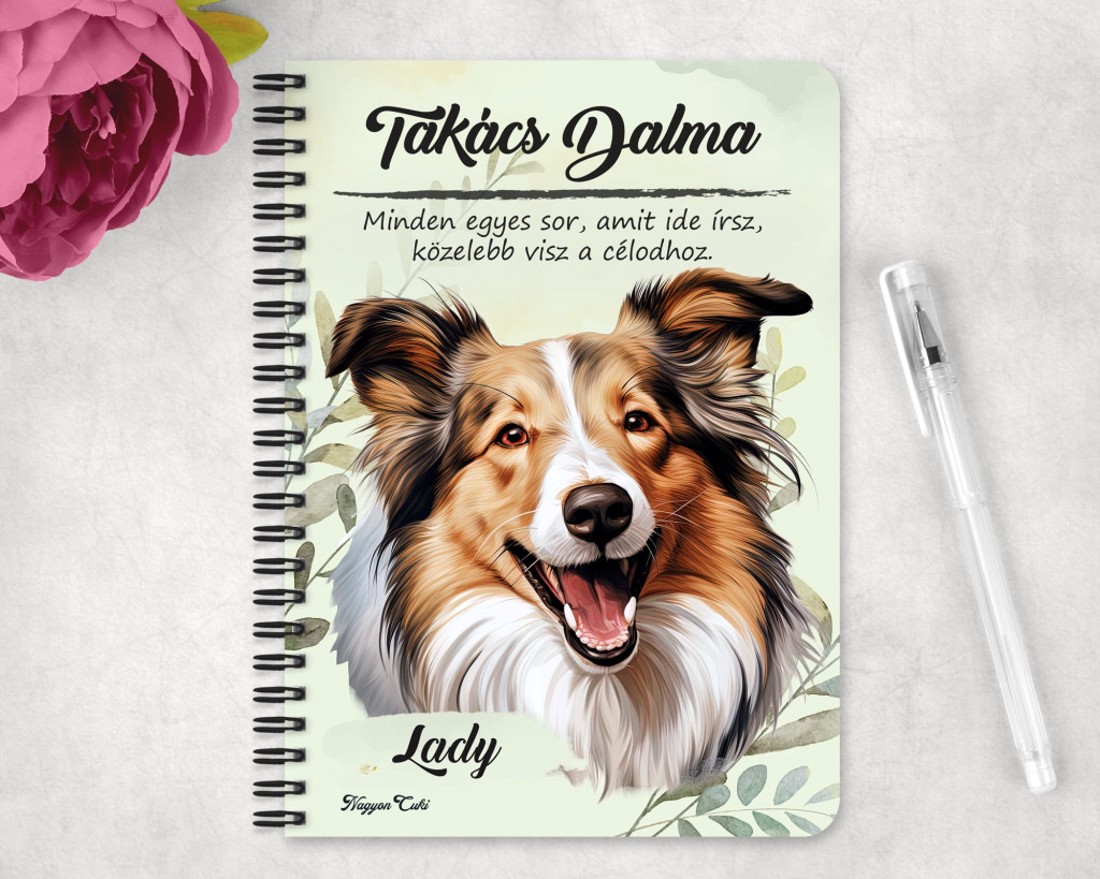 Személyre szabható - Vidám Skót juhászkutya portré mintás A5-ös füzet - otthon & életmód - papír, írószer - jegyzetfüzet & napló - Meska.hu