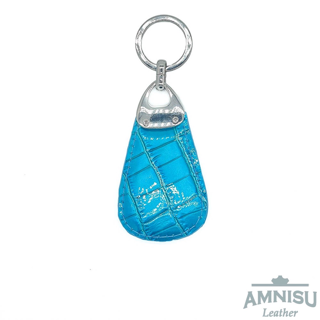 Türkizkék lakk krokkómintás csepp alakú swarovski köves bőr kulcstartó H6020 - táska & tok - kulcstartó & táskadísz - kulcstartó - Meska.hu