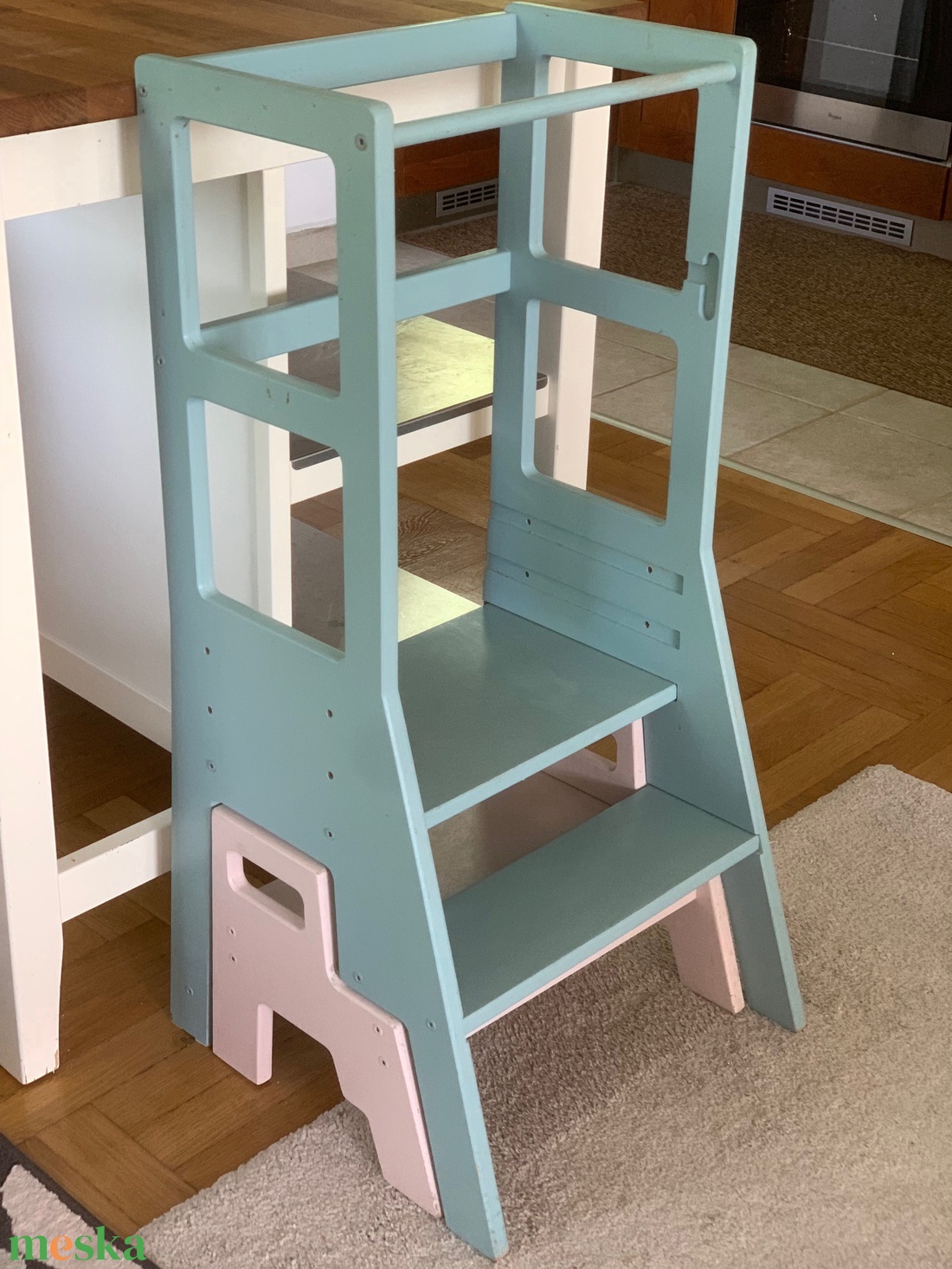 Állítható magasságú Konyhai fellépő, Tanulótorony, Mini sámlival - otthon & életmód - bútor - konyhai fellépő - Meska.hu